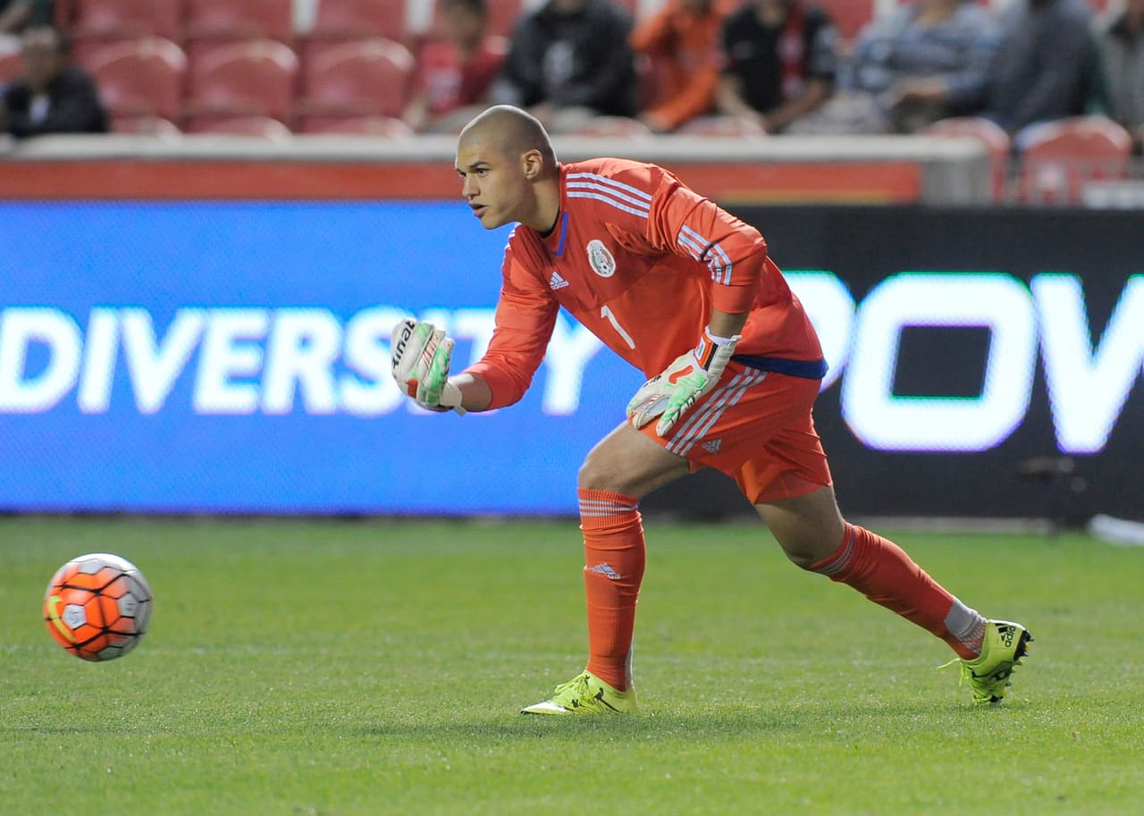 SANDY UT- OCTOBER 13: Goal keeper Gibran Lajud #1 of Mexico throws the ball during their game against Honduras in the final CONCACAF Olympic Qualifying match at Rio Tinto Stadium on October 13, 2015 in Sandy, Utah. (Photo by Gene Sweeney Jr/Getty Images)