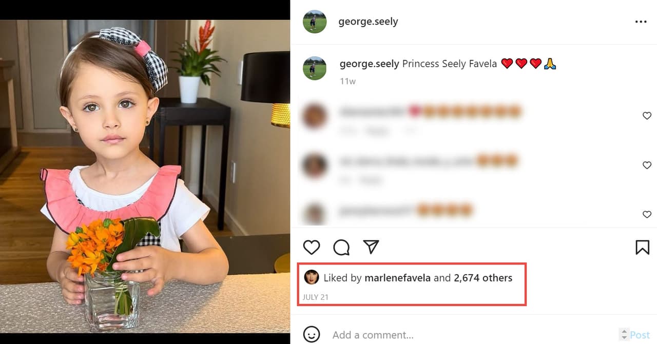 La publicación más reciente que hizo de Bella fue el pasado 21 de julio, a la que Marlene le dio 'me gusta'.
<br>