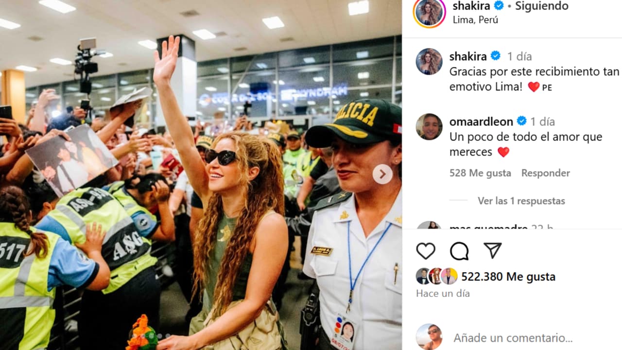 Shakira compartió imágenes como esta de su llegada a Lima solo horas antes de reportarse su supuesta hospitalización.