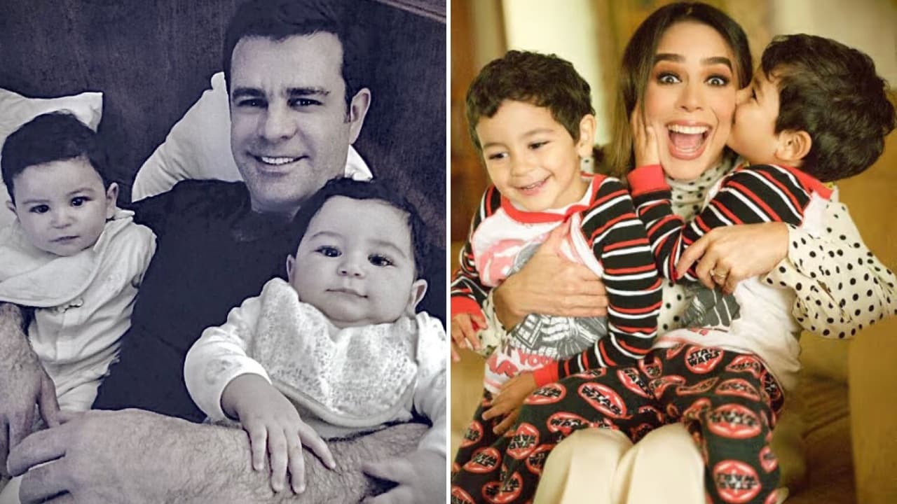 Daniel y Manuel de bebés junto a sus padres.