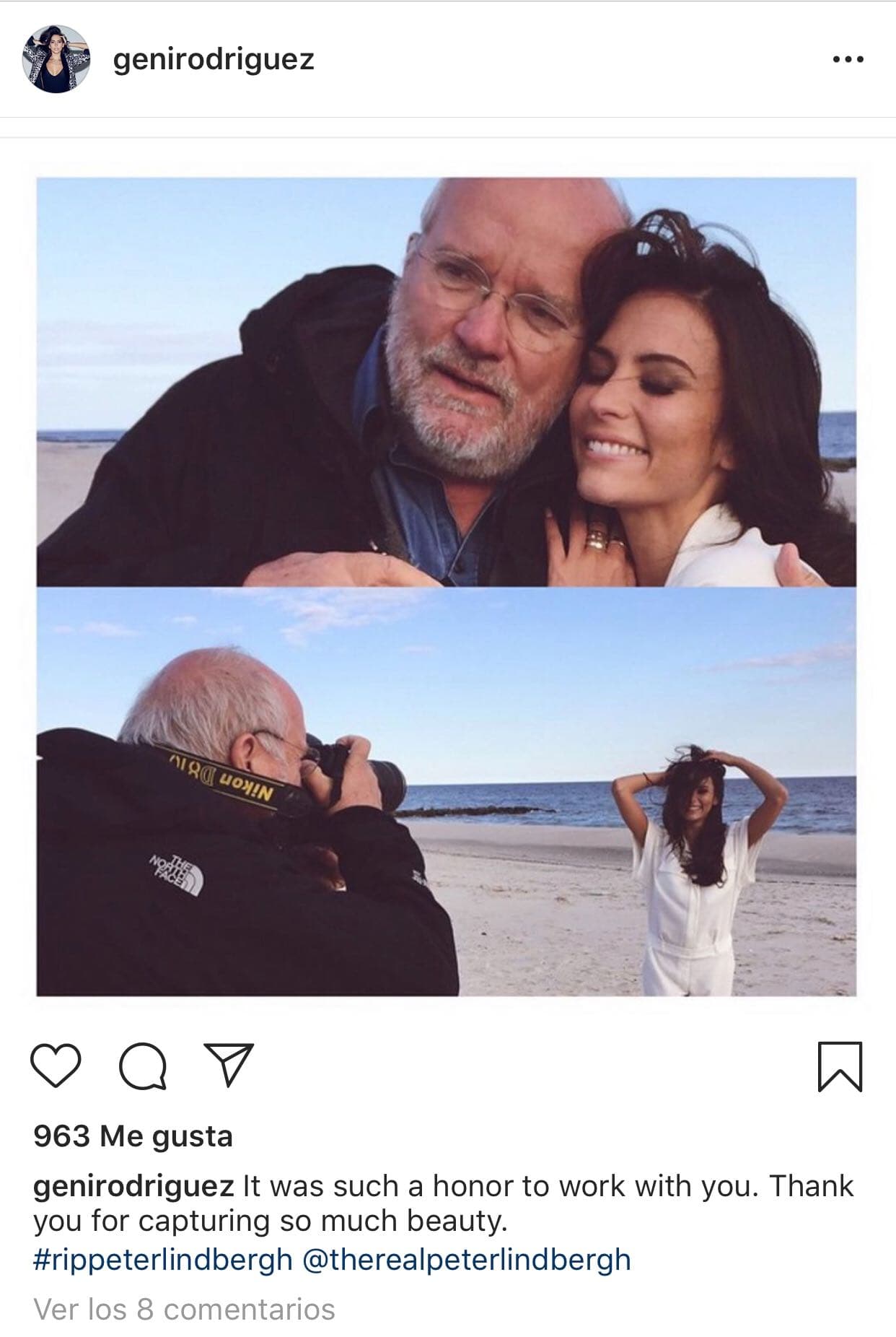 Génesis Rodríguez, hija de 'El Puma' José Luis Rodríguez, también publicó
<b><a href="https://www.instagram.com/p/B1_8-8NFQIw/" target="_blank">estas imágenes</a></b> de una sesión que tuvo con el afamado fotógrafo y comentó: "Fue un gran honor trabajar con usted.
<b>Gracias por capturar tanta belleza</b>".