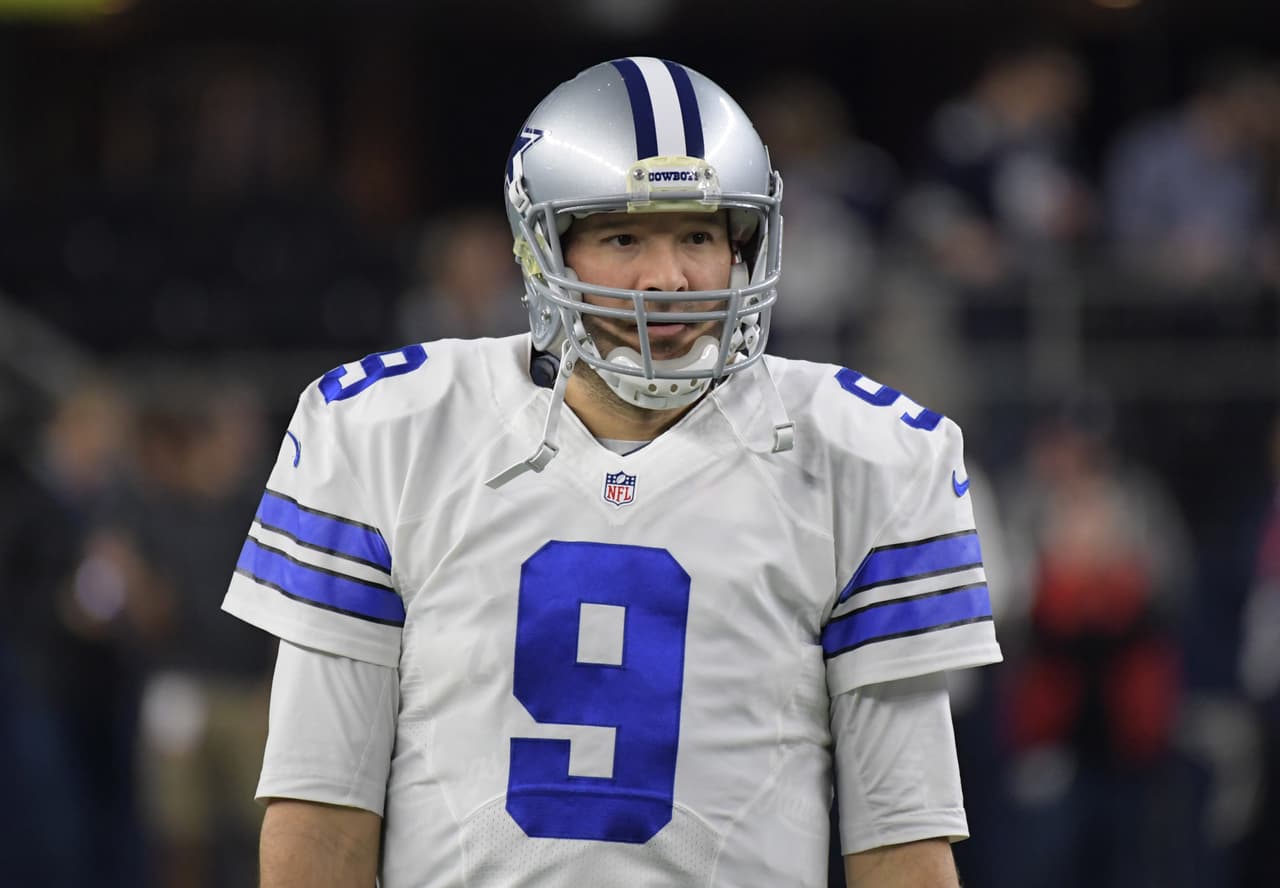 Dallas Cowboys quarterback Tony Romo (9) reacts during a NFL football game against the Detroit Lions in Arlington, Tex. on Monday, Dec 26, 2016. The Cowboys defeated the Lions 42-21. (Kirby Lee/NFL)