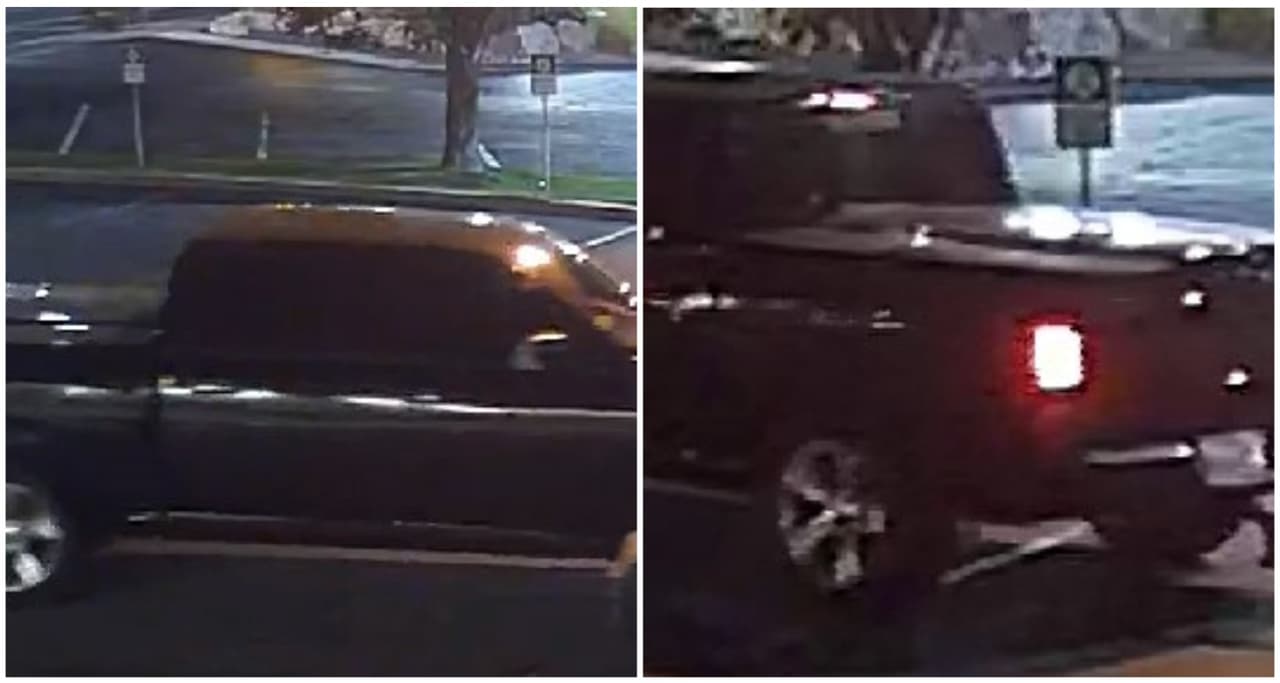 Los hombres escaparon en una camioneta negra Dodge Ram con una barra protectora en el frente y una cubierta dura en la parte trasera.