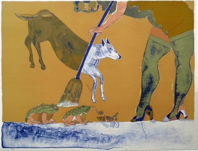 Entre sus obras más representativas se encuentra la pintura ‘Barriendo Sapos’, pintada en 1971, 
<b>donde proyectó en el arte surrealista una escena vivencial.</b> 
<br>