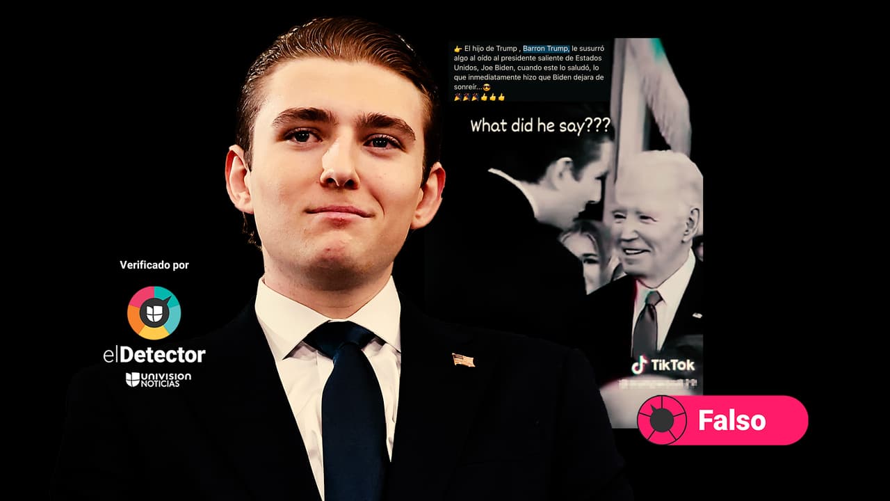 Es falso que ese video muestre a Barron Trump susurrando unas palabras al oído de Joe Biden
