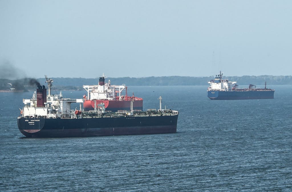 Oil tankers sail the Maracaibo Lake in Maracaibo, Venezuela on March 15 , 2019.