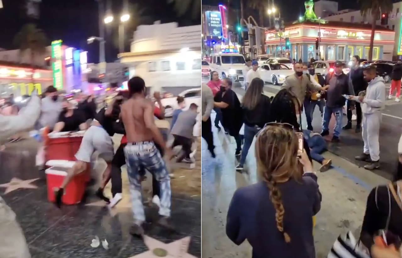 Video capta violenta pelea frente a decenas de turistas en el paseo de la fama de Hollywood