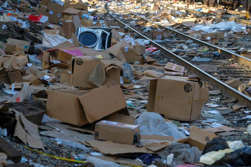 Cuando el tren se detiene o baja la velocidad durante su recorrido, personas inescrupulosas se suben a los contenedores con torniquetes para abrir las gigantescas cajas de metal y llevarse lo que encuentren.