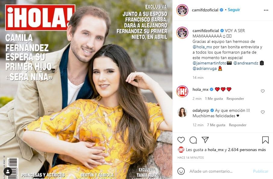 La mañana de este jueves 4 de febrero, la heredera de la dinastía Fernández tomó la portada de la revista para compartir la noticia con sus seguidores de Instagram. "Voy a ser mamá", escribió en letras mayúsculas la emocionada madre primeriza.