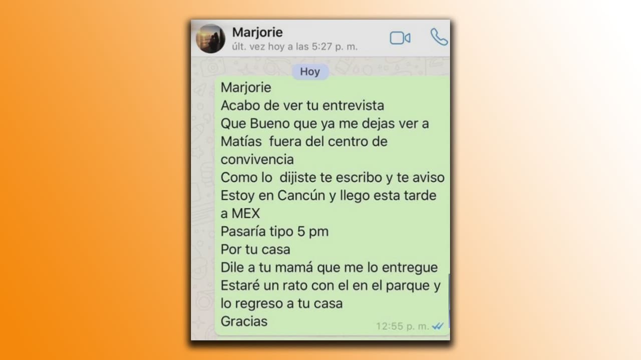 En las imágenes compartidas por Ramosco se pueden ver mensajes donde el actor solicita a Marjorie ver a Matías. 
<b><a href="https://www.univision.com/shows/despierta-america/exclusiva-los-ultimos-mensajes-de-whatsapp-poco-amistosos-entre-julian-gil-y-marjorie-de-sousa-fotos#f69a8cbc0003">Mira aquí todos los mensajes.</a></b>