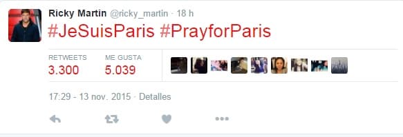"#Yo soy París, #Oracion por París" posteó a sus casi 13 mil seguidores.