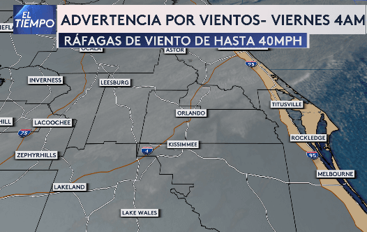 Acorde a los reportes meteorológicos, 
<b>la costa este de Florida Central</b> también sentirá los efectos del frente frío traducido en 
<b>ráfagas de vientos de hasta 40 nudos,</b> deteriorando las condiciones marinas.