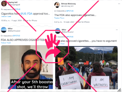 Capturas de pantalla tomadas el 13 de septiembre de las respuestas a un tuit de Joe Biden.