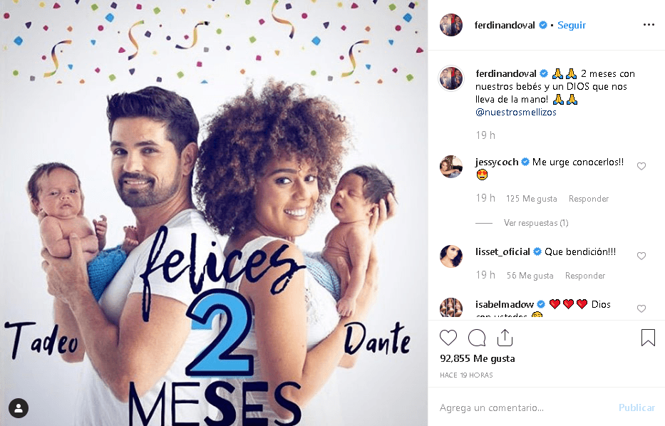 Lo que sí compartieron con sus seguidores fue la celebración de dos meses de vida de los niños. El actor hizo 
<b><a href="https://www.instagram.com/p/BzHEWr_Bair/" target="_blank">esta publicación </a></b>en Instagram, el lunes 24 de junio, en la que escribió: “¡2 meses con nuestros bebés y un Dios que nos lleva de la mano!”.