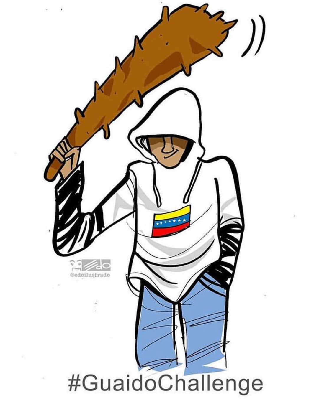 Esta es otra caricatura del encapuchado pero con un garrote en mano hecha por EDO.