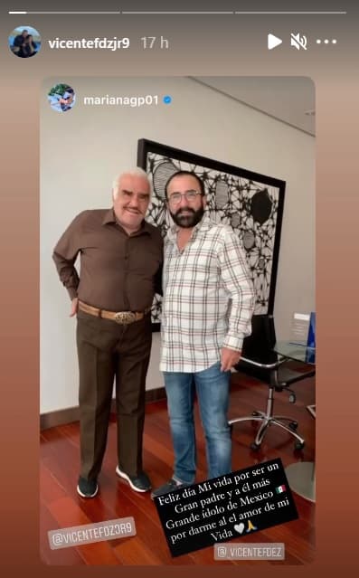 La felicitación que Mariana González le hizo a 'El Charro de Huentitán', en el que le da gracias por ser el padre de su gran amor, fue retomada por Vicente Fernández Jr. en sus publicaciones de Instagram.