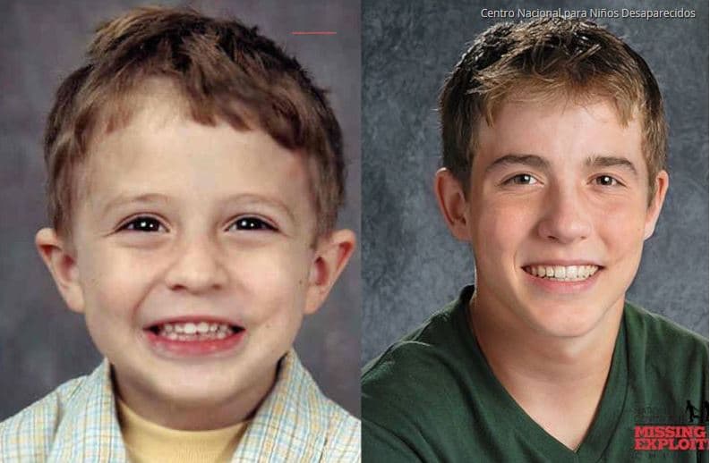 Imagen del niño y de cómo se cree que luce ahora.