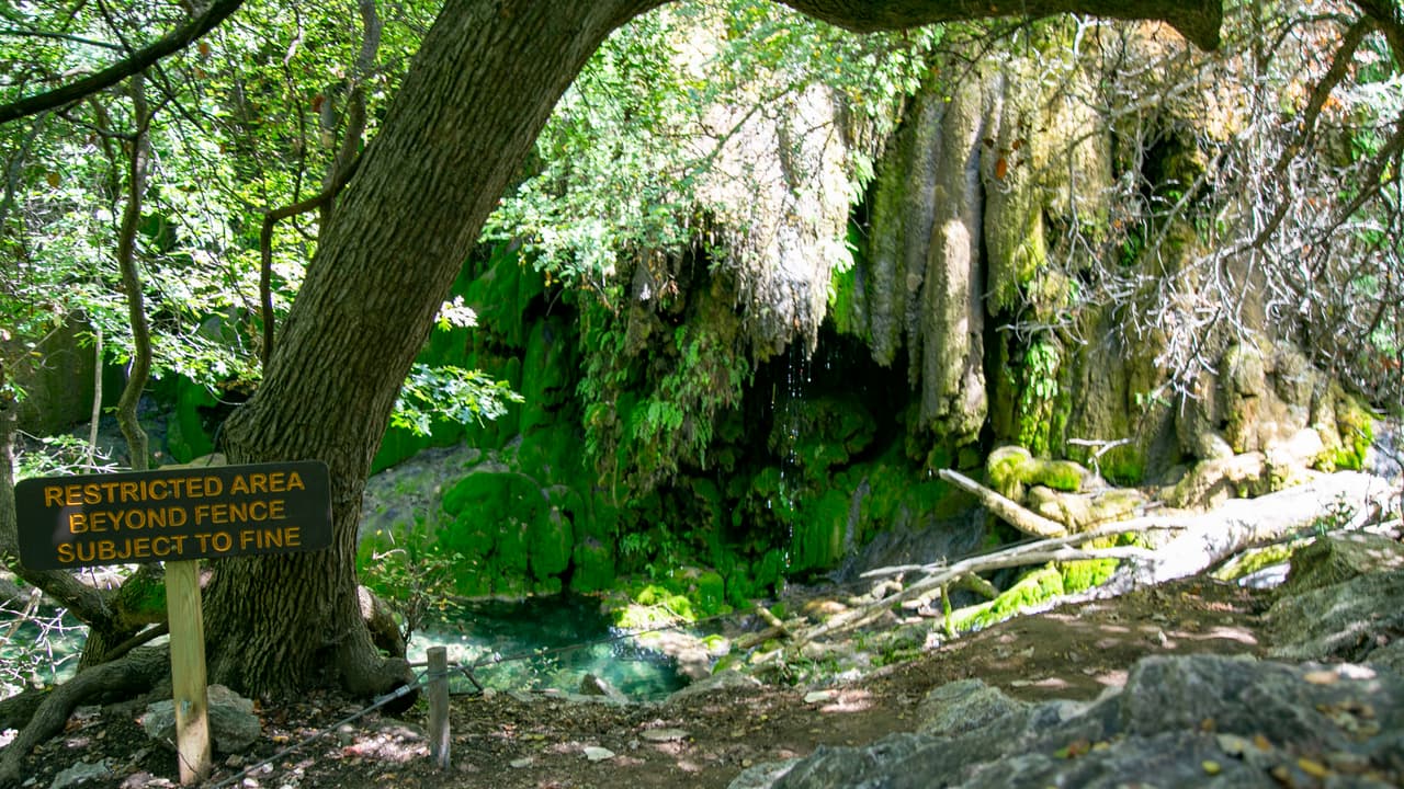 En esta área se ubica la famosa cascada. Tiempos después de lluvias se aprecia abundante agua.
