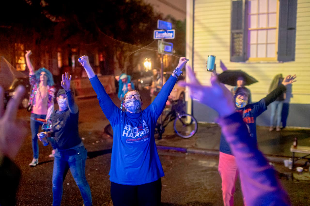 La celebración por la victoria de Biden y Harris en Nueva Orleans.