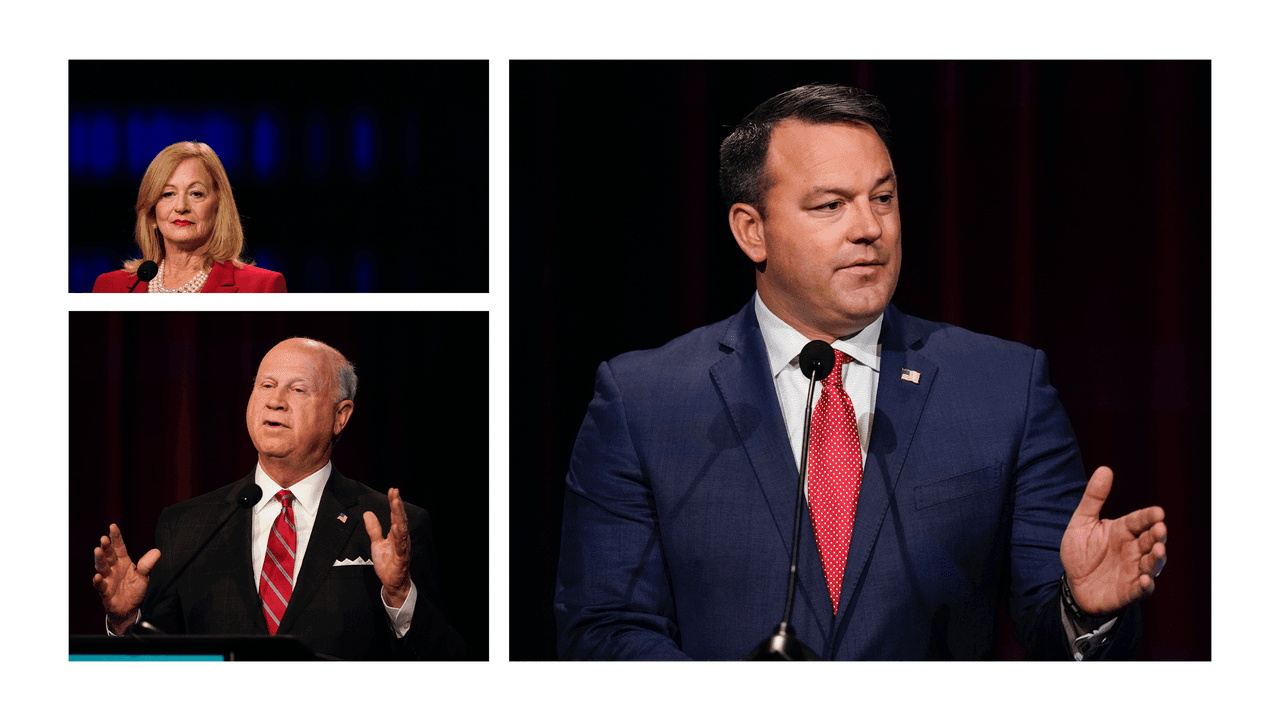 <b>Candidato a vicegobernador de Georgia por el Partido Republicano: </b>
<br>
<br>· Butch Miller (izquierda abajo)
<br>· Burt Jones (derecha)
<br>· Jeanne Seaver (izquierda arriba)