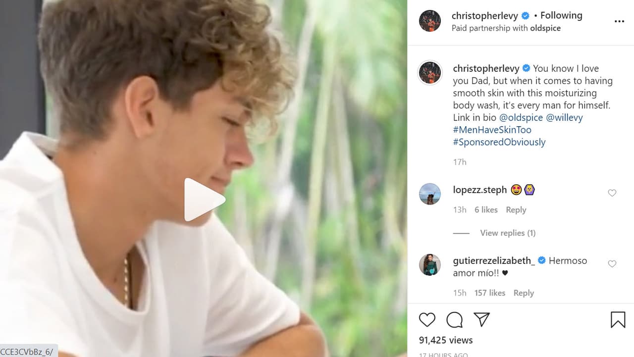 El 30 de junio, el chico publicó un video en el que
<b><a href="https://www.univision.com/famosos/el-hijo-de-william-levy-es-identico-a-el-y-tambien-sigue-sus-pasos-en-lo-profesional-fotos" target="_blank">aparece por primera ocasión en un comercial</a></b>. Se trató de la campaña de la marca de desodorantes y productos de higiene para caballeros Old Spice. En el anuncio está con William Levy.
<br>