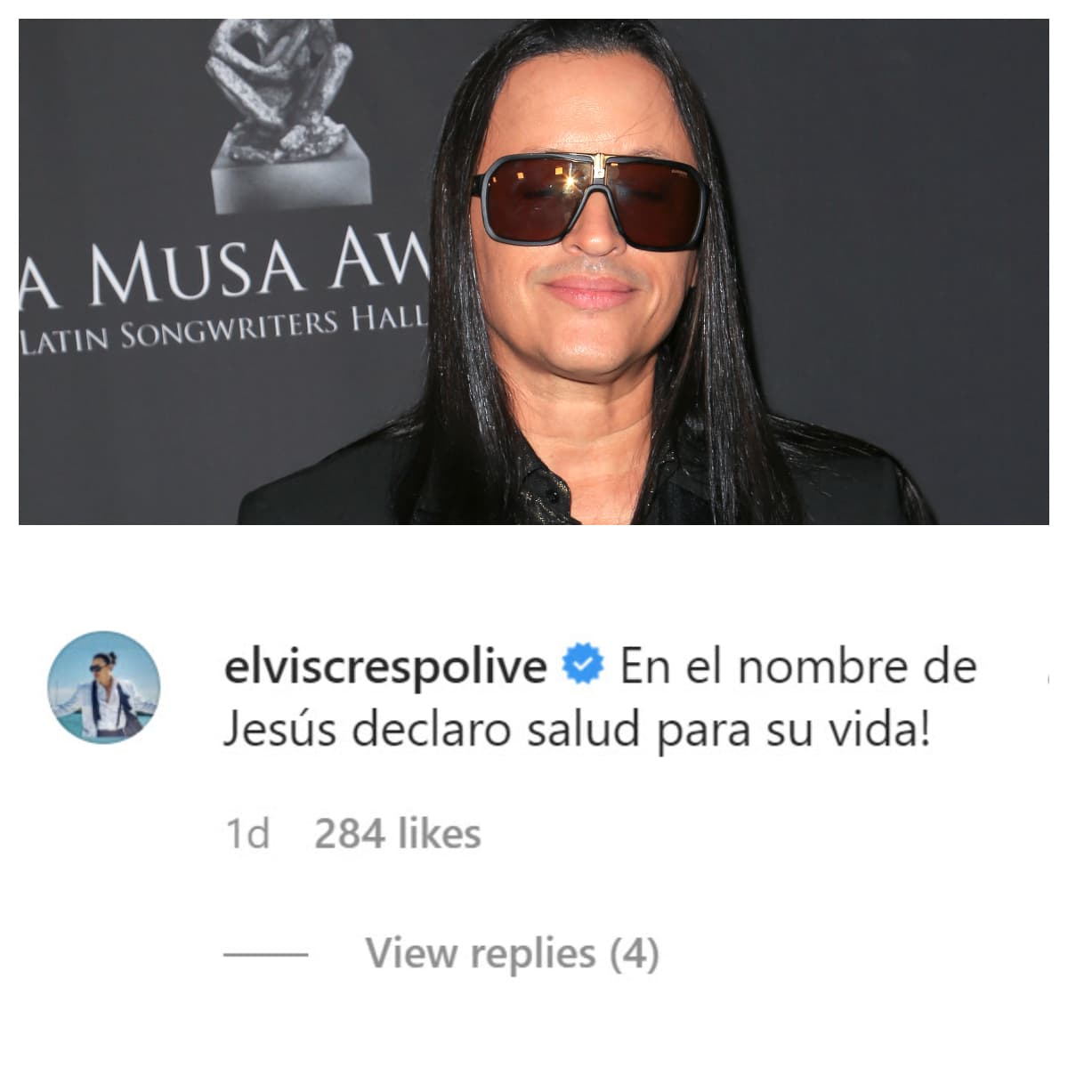 El cantante 
<b><a href="https://www.univision.com/especiales/latin-grammy/elvis-crespo-confiesa-por-que-se-canso-de-suavemente-y-como-se-reconcilio-con-su-gran-exito" target="_blank">Elvis Crespo</a></b> también fue otra de las figuras que le mandó buenas vibras y le escribió: "¡En el nombre de Jesús declaro salud para su vida!". 
<br>