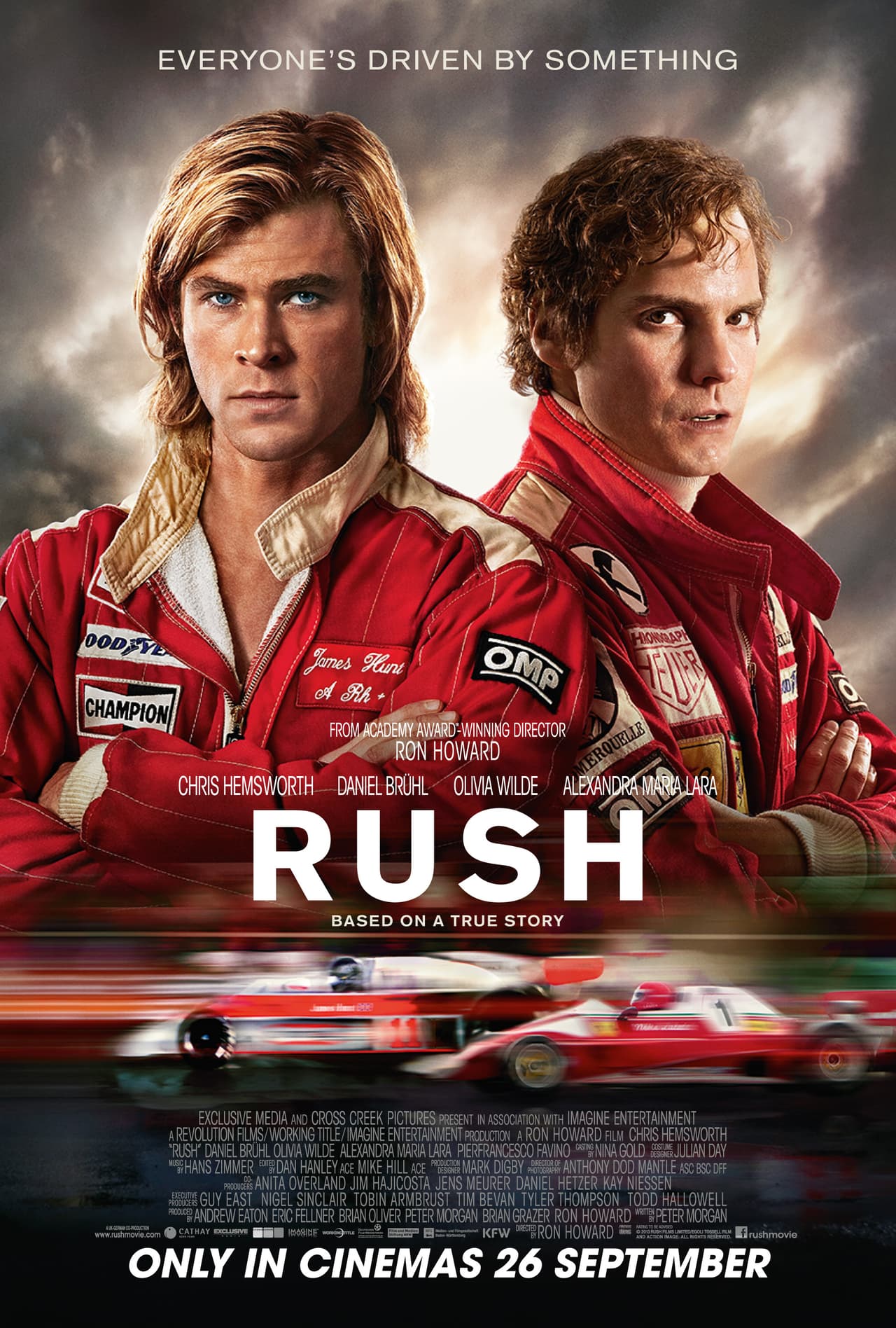<h3 class="cms-H3-H3"><b>Rush</b></h3>
<br>
<br>
<b>Tipo:</b> Película
<br>
<b>Plataforma:</b> HBO
<br>
<b>Duración: </b>2 horas 3 minutos
<br>
<br>
<b>Sinopsis:</b> El carismático inglés James Hunt y el austriaco perfeccionista Niki Lauda destacan en la escena de la Fórmula 1 de los años setenta y comparten una intensa rivalidad dentro y fuera de las pistas.