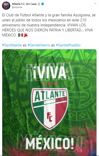 Equipos latinoamericanos y del resto del mundo, se suman a las felicitaciones por la celebración de la Independencia de México, Guatemala, el Salvador, Costa Rica, Honduras y Nicaragua.