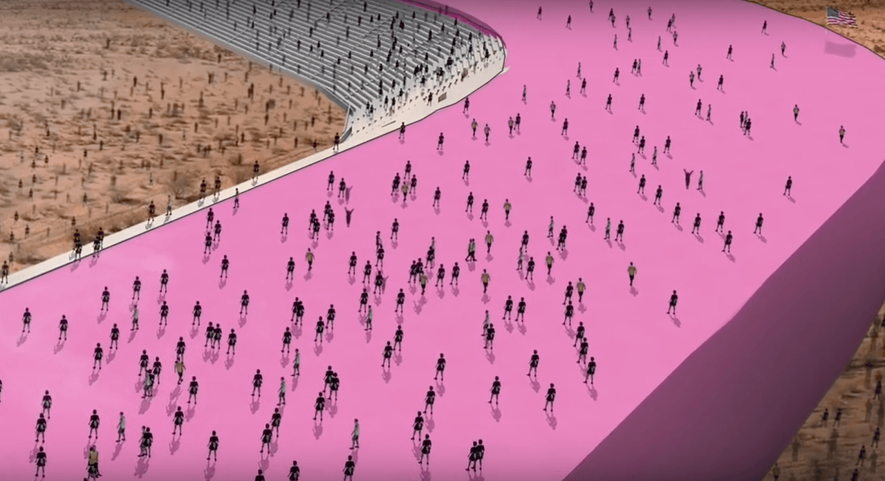 Inmigrantes sobre "el muro de prisión".