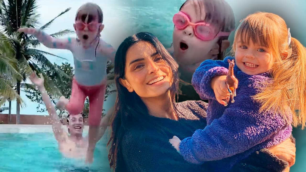 Con aventada en la piscina, la hija de Aislinn Derbez y Mauricio Ochmann muestra que se mueve como 'pez en el agua'