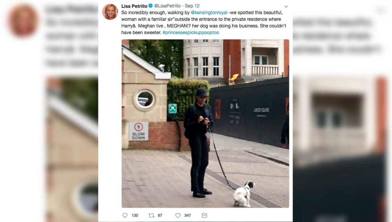 Este es el tuit en el que la reportera Lisa Petrillo compartió su experiencia saludando a quien ella y otros creen que es Meghan Markle.