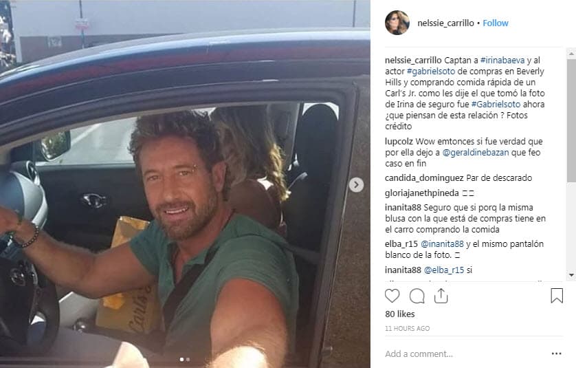 La periodista Nelssie Carrillo compartió esta publicación con dos imágenes donde, supuestamente, captaron a Gabriel Soto junto a Irina Baeva en Los Ángeles, California, el pasado 19 de septiembre.