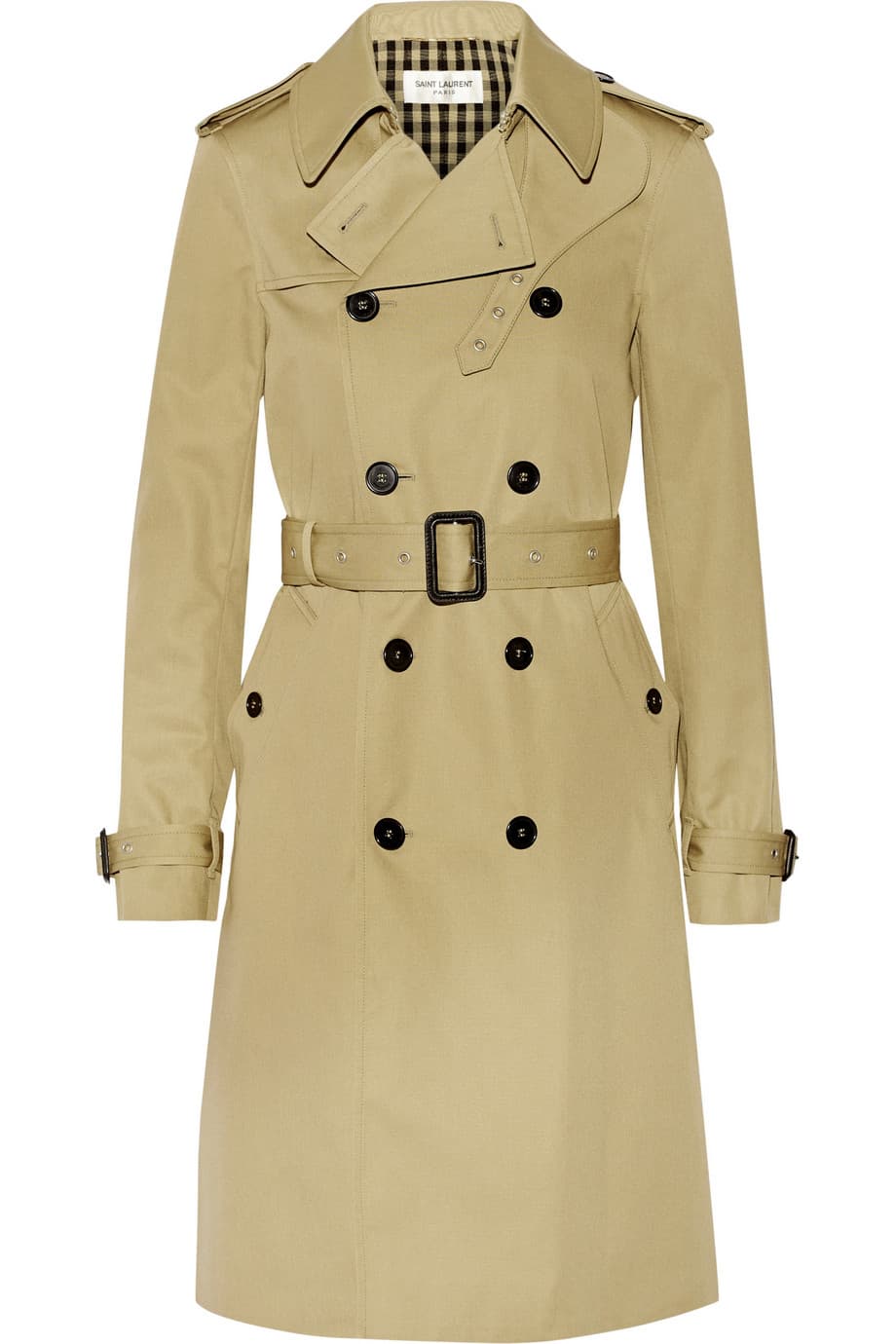Básico imprescindible. Al estar hechas de una tela ligera, las gabardinas son una prenda que se pueden usar a lo largo de todo el año. Aparte de que cumplen con su función de protegerte de la lluvia, te hacen ver chic y no se arrugan, haciéndolas indispensables para los viajes. Gabardina Saint Laurent: 2,100 USD.