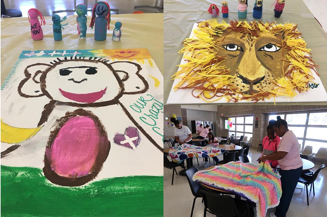 Durante la semana de campamento, los niños y niñas hicieron dibujos y artesanías en compañia de sus mamás.