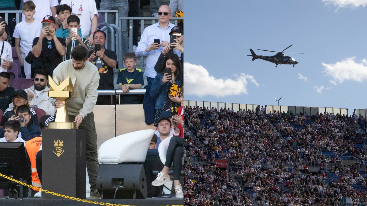 Gerard Piqué y sus hijos llegaron en helicóptero a la final de la 'Kings League' en Barcelona.