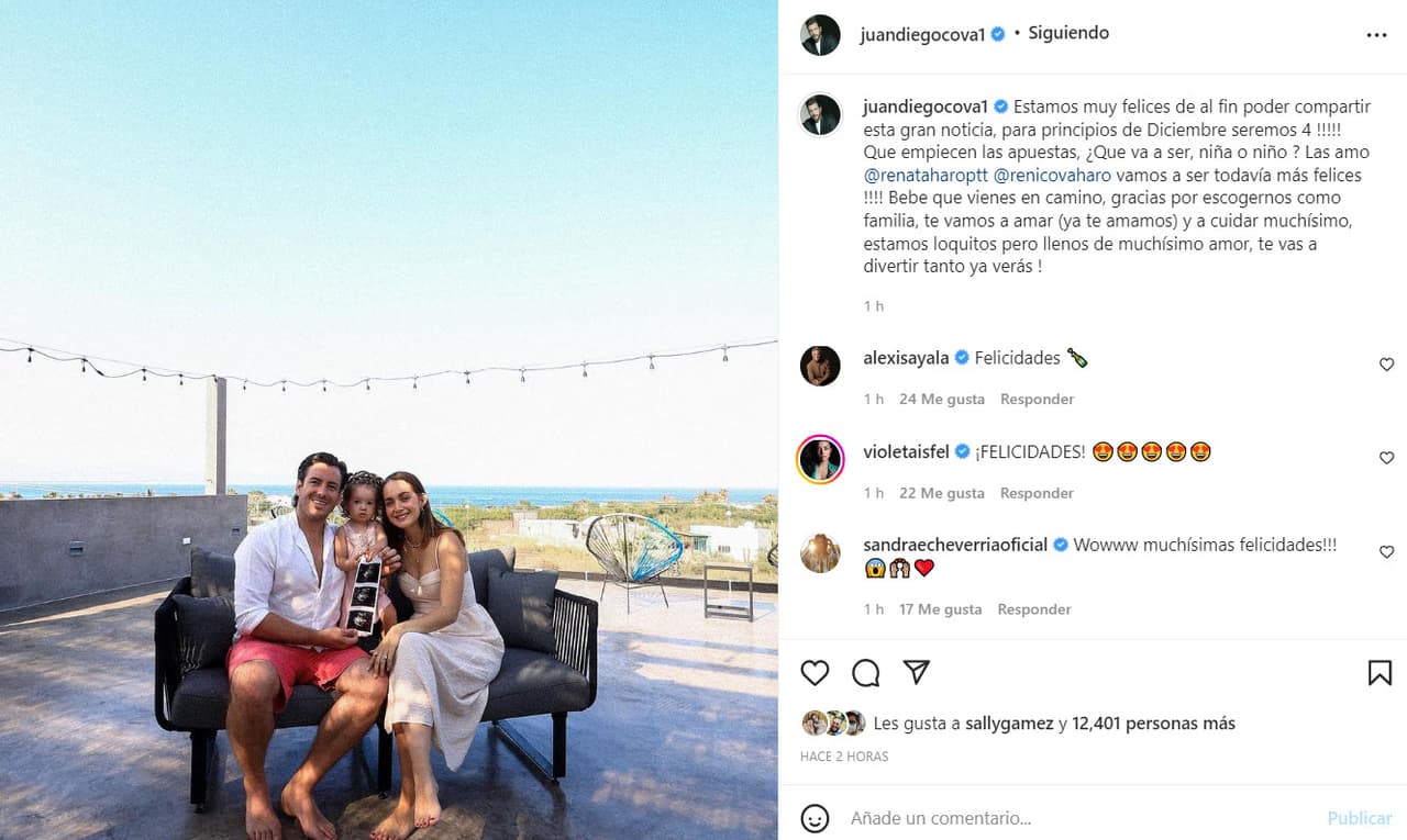 Juan Diego Covarrubias se convertirá en papá por segunda ocasión junto a su esposa Renata Haro.