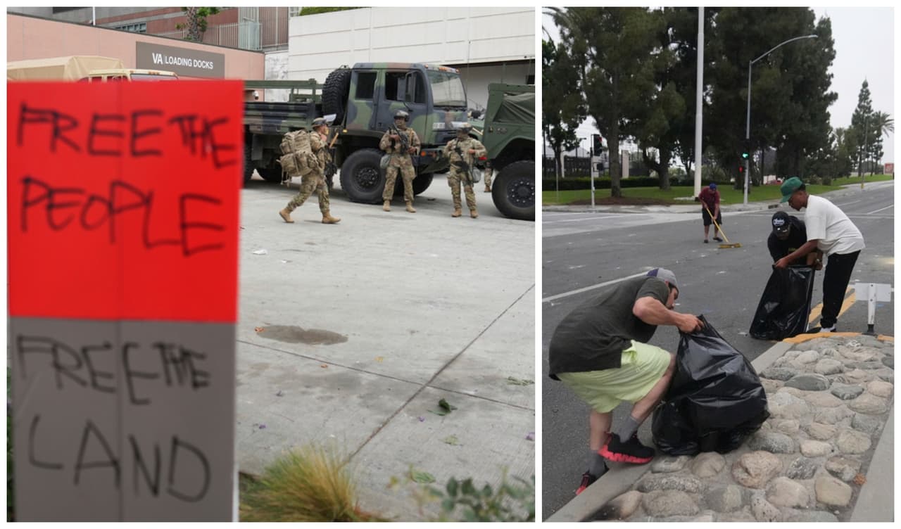 Guardia Nacional se deja ver Los Ángeles, donde vecinos limpian las zonas en las que hubo protestas contra ICE