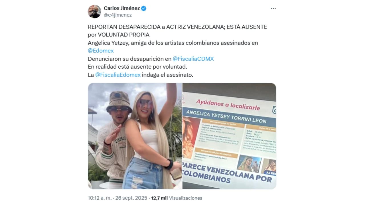 Angie Miller estaría desaparecida por "voluntad propia".