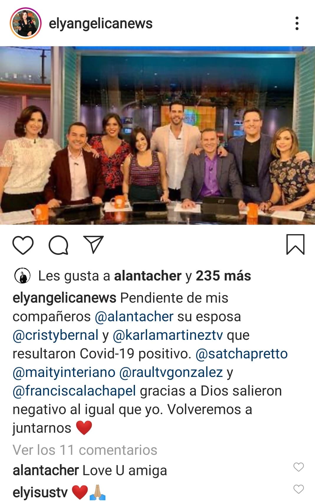 En sus redes sociales, Elyangelica González anunció que está libre de coronavirus pero muy al pendiente de la salud de Alan y Karla.
