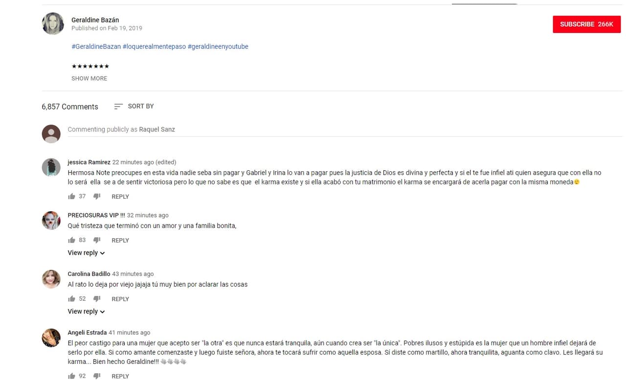 En los más de 6,000 comentarios que tenía en ese momento, se leen a varias mujeres que se sienten identificadas con Geraldine Bazán, pero ningún mensaje de alguna celebridad.