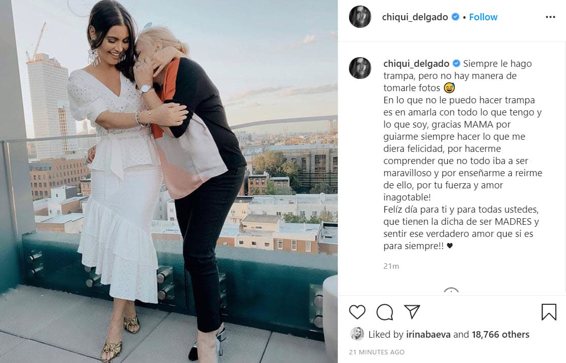 <b><a href="https://www.univision.com/temas/chiquinquira-delgado" target="_blank">Chiquinquirá Delgado</a></b>, de la familia Univision, homenajeó a su madre, Deborah Díaz, aunque admitió que le hace "trampa" para lograr tomarle una foto: "En lo que 
<b><a href="https://www.instagram.com/p/CAAnsNOA1U_/" target="_blank">no le puedo hacer trampa</a></b> es en amarla con todo lo que tengo y lo que soy, gracias mamá por guiarme siempre a hacer lo que me diera felicidad, por hacerme comprender que no todo iba a ser maravilloso y por enseñarme a reírme de ello, ¡por tu fuerza y amor inagotable! ¡Feliz día para ti y para todas ustedes, que tienen la dicha de ser madres y sentir ese verdadero amor que sí es para siempre!".
<br>