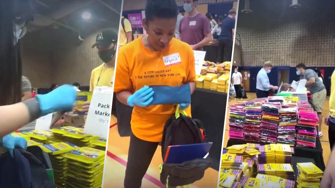 Voluntarios ayudan a miles de estudiantes de NY con mochilas y útiles escolares