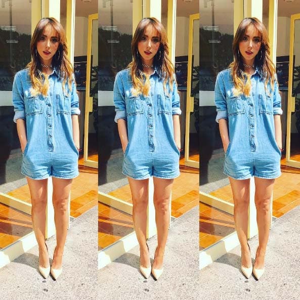 ¡Con este conjunto Natalia se ve lindísima! La mezclilla siempre te puede sacar de un apuro.