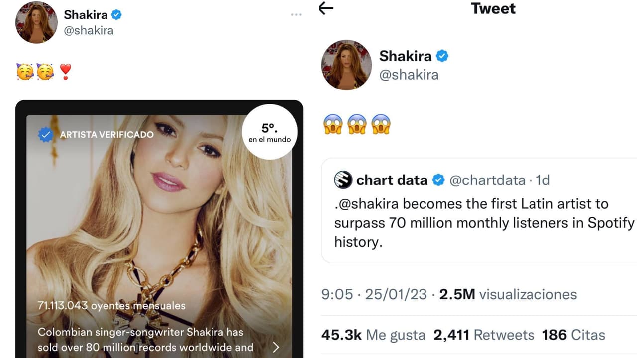 Los tuits de Shakira celebrando su éxito tras la foto de Piqué y Clara Chía juntos.
