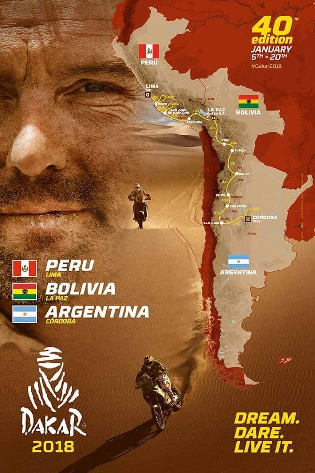 Este año el Rally Dakar celebra su 40 aniversario, se realizará del 6 al 20 de enero y recorrerá
<b> nueve mil kilómetros en total, divididos en 14 etapas.</b> Atraviesa tres países, siendo la arrancada en Lima, Perú, para después pasar por Bolivia (donde tendrán un día de descanso) y concluir en Córdoba, Argentina. 
<br>Una gran oportunidad de vivir la pasión por el deporte motor y lo extremo.