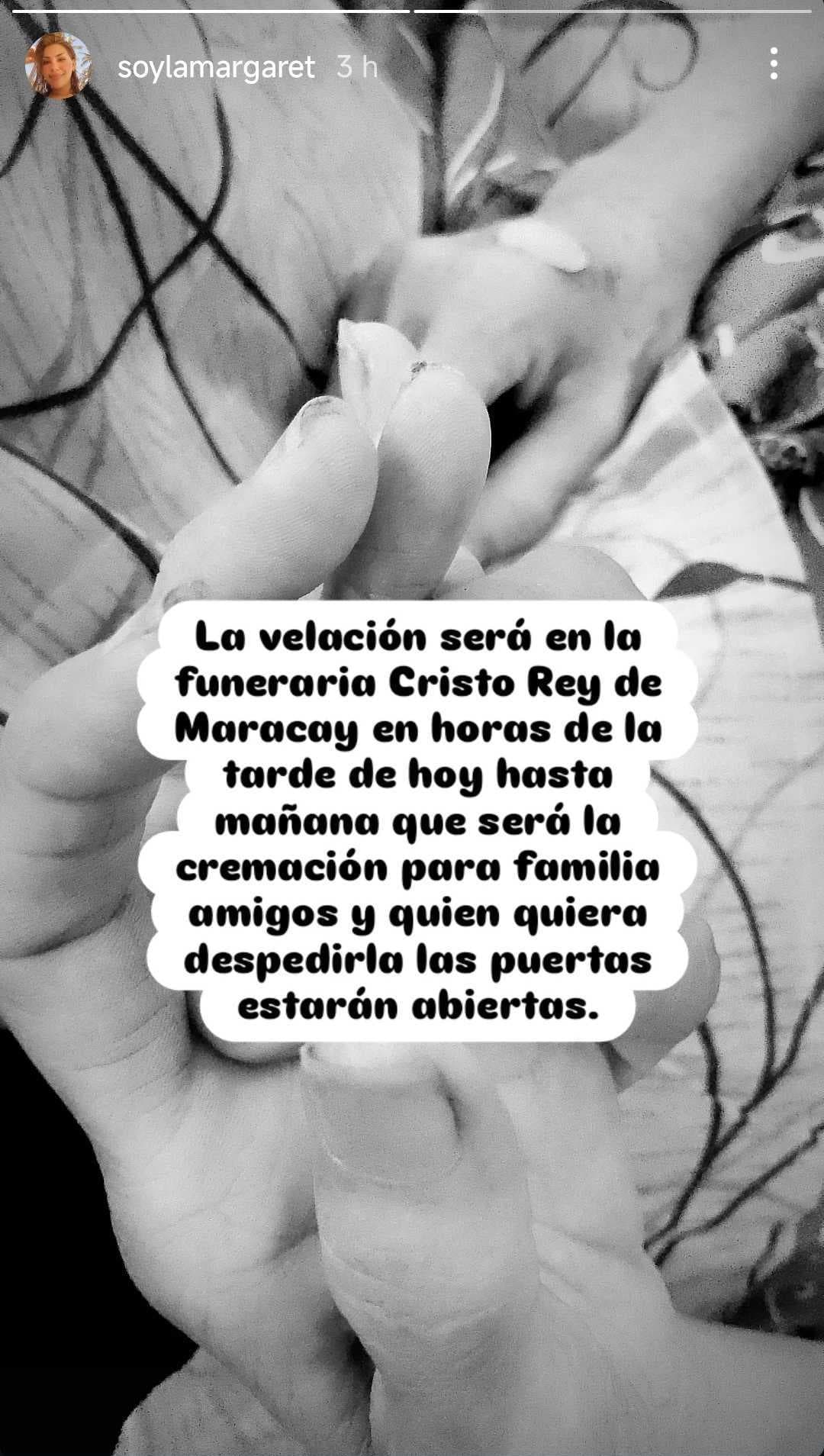La hermana de ‘La Divaza’, Kenya Mejía, informó que realizarán la velación de su madre “en horas de la tarde” de este viernes y que, el sábado 3 de mayo, “será la cremación”.