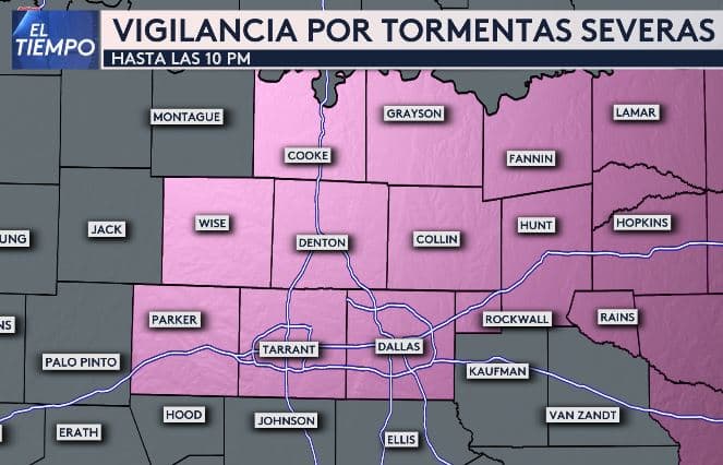 Emiten Vigilancia por Tormentas Severas hasta las 10 pm para varios condados en el norte de Texas