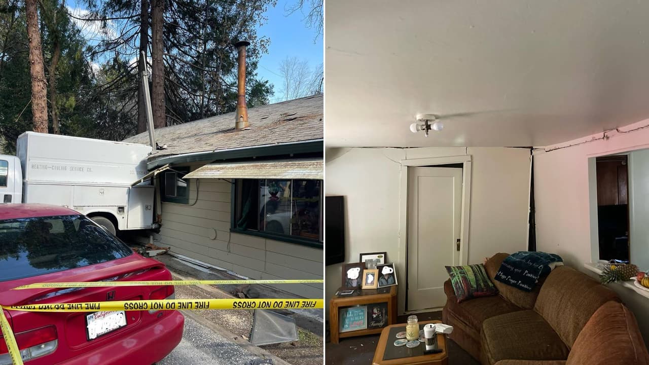Camión se estrella contra casa y provoca una fuga de gas en Grass Valley