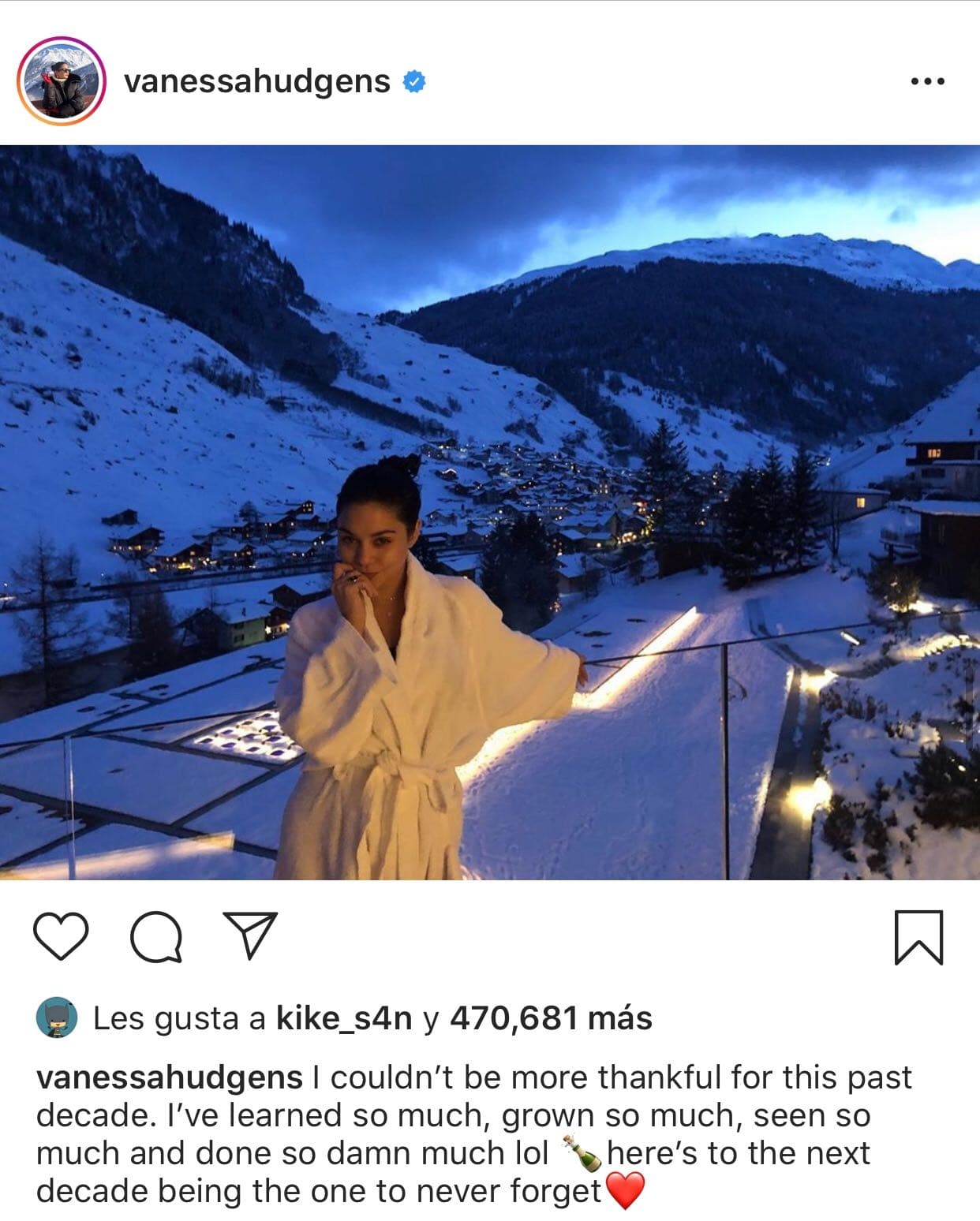 En diciembre pasado, Hudgens compartió en su 
<b><a href="https://www.instagram.com/vanessahudgens/">cuenta de Instagram</a></b> diferentes imágenes suyas vacacionando en Vals, Suiza, y llamó la atención que Butler no apareció en ninguna de ellas.