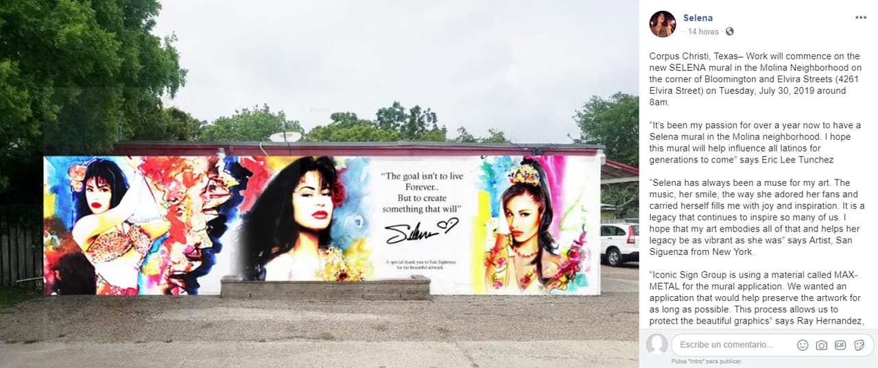 En su propio 
<a href="https://www.facebook.com/photo.php?fbid=363825141182128&set=a.124236815140963&type=3&theater" target="_blank">perfil de Facebook, Tunchez</a> también anunció el inicio de las obras del mural: "Aunque, tomó un año para completar este proyecto, me gustaría dar un agradecimiento especial a la fundación de la familia Quintanilla, el artista San Sigüenza de la ciudad de Nueva York y a Iconic Sign Group. ¡Con mucho amor de mi para todos ustedes!".